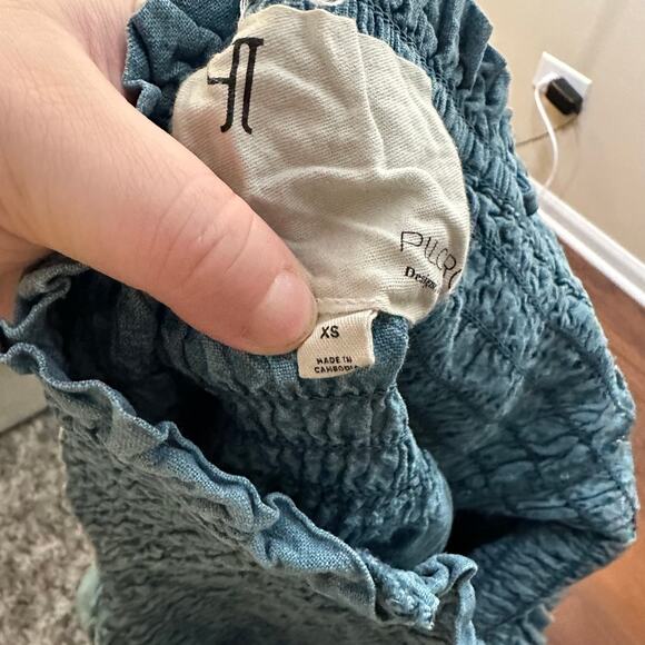 Anthropologie Pilcro Women’s Smocked Linen Blend Romper Teal Size XS Boho Beach - Picture 9 of 11